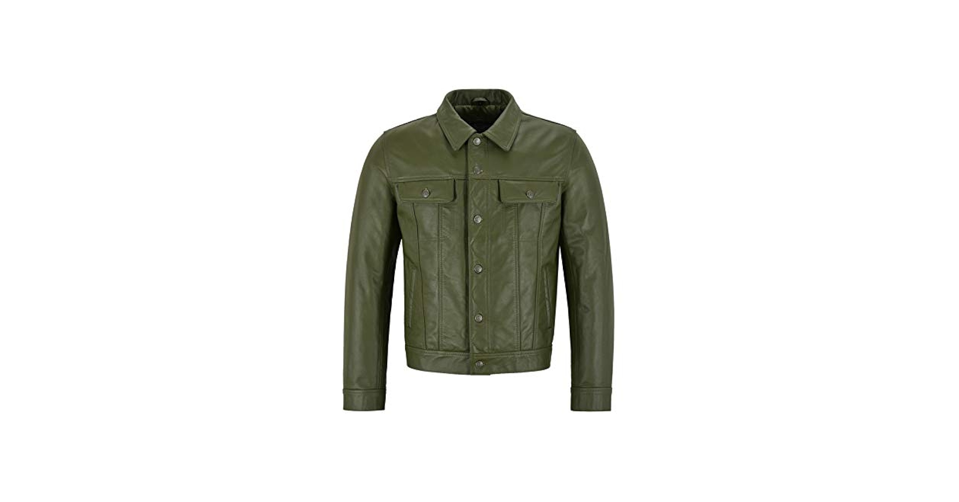 Men's New Olive Green Trucker Leather Jacket Classic Cowhide